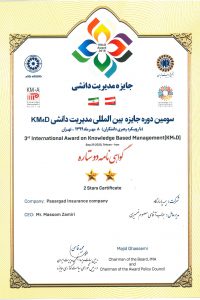 دریافت گواهی نامه دوستاره جایزه مدیریت دانشی توسط بیمه پاسارگاد