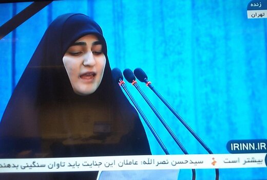 سخنان دختر سردار سلیمانی قبل از تشییع پیکر پدرش + فیلم