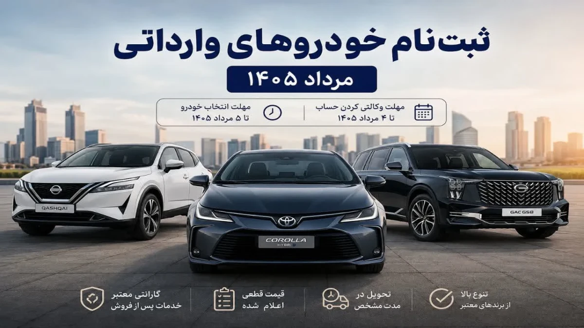 ثبت‌نام خودروهای وارداتی مرداد ۱۴۰۵ با ۵۰۰ میلیون آغاز شد | جدول قیمت ۱۲ خودرو