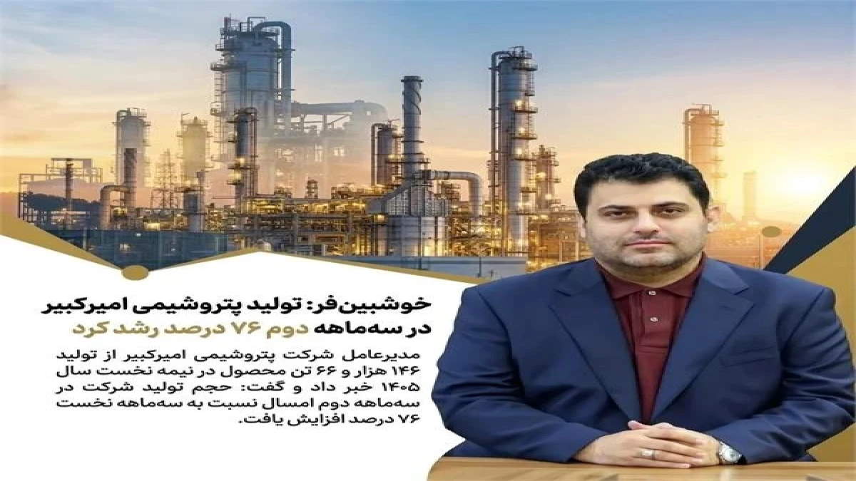 خوشبین‌فر: تولید پتروشیمی امیرکبیر در سه‌ماهه دوم ۷۶ درصد رشد کرد